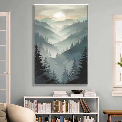 Sitka Misty Mountains Sitting Room - White Canvas Wall Art