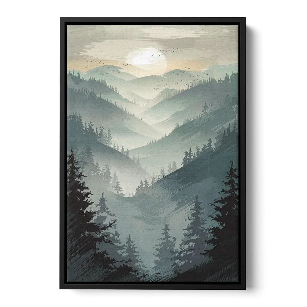 Sitka Misty Mountains Front - Black Canvas Wall Art