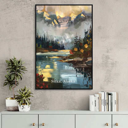 Sitka Scenic Reflections Living Room - Black Canvas Wall Art
