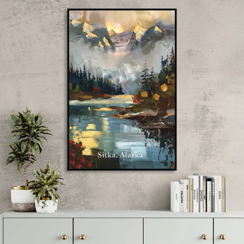 Sitka Scenic Reflections Living Room - Black Canvas Wall Art