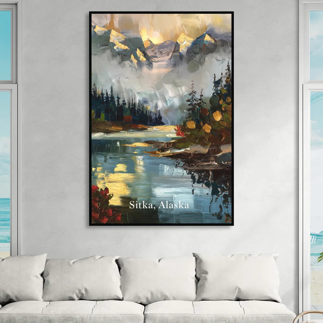 Sitka Scenic Reflections Sitting Room - Black Canvas Wall Art