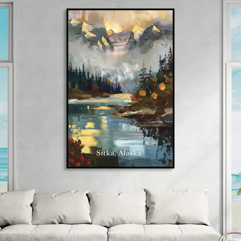 Sitka Scenic Reflections Sitting Room - Black Canvas Wall Art