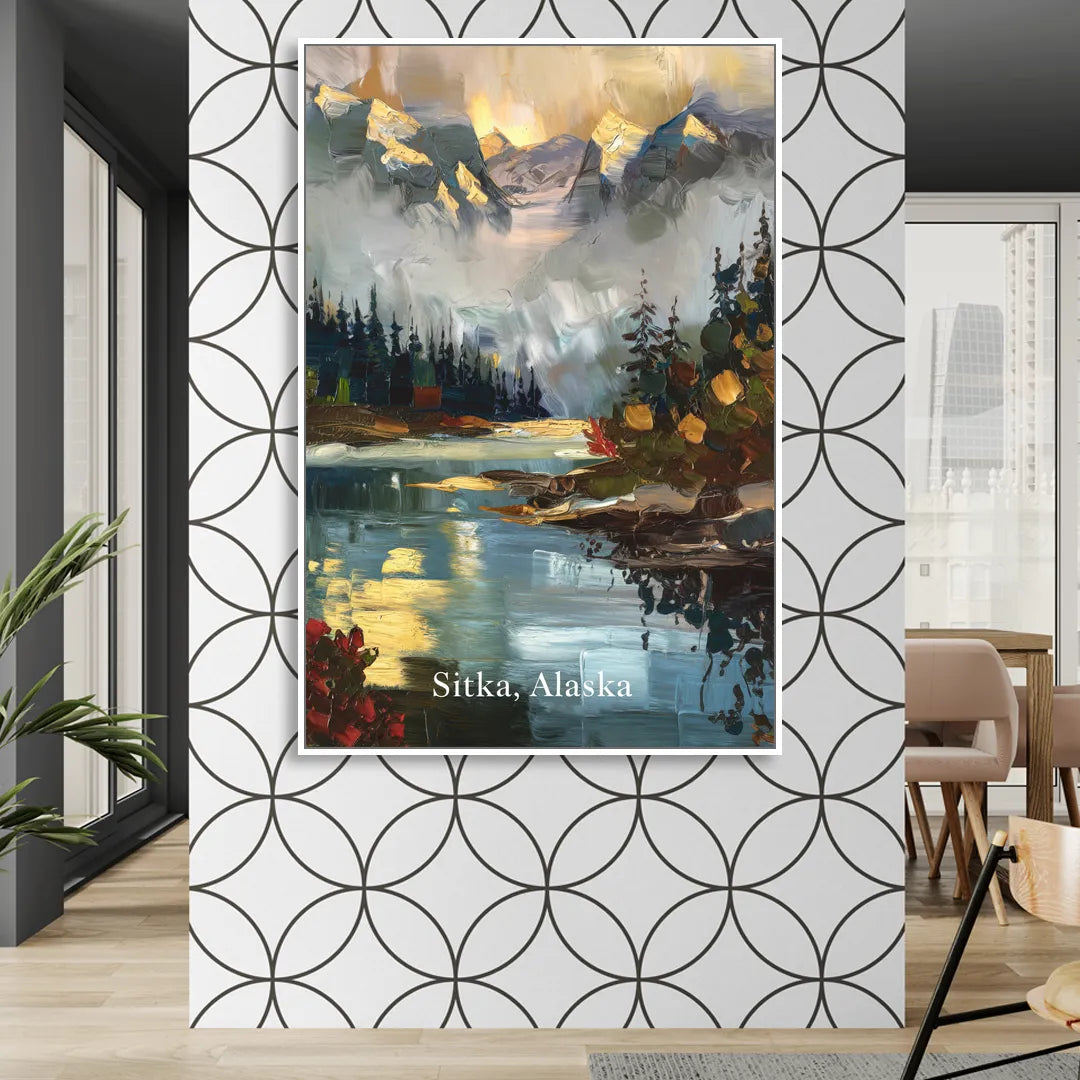 Sitka Scenic Reflections Sitting Room - White Canvas Wall Art
