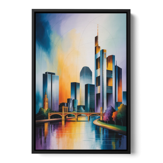 Skyline of Frankfurt - Black Framed Canvas Wall Art - Front