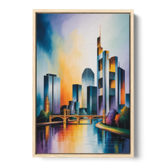 Skyline of Frankfurt - Oak Framed Canvas Wall Art - Front