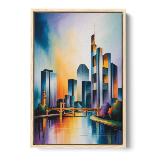 Skyline of Frankfurt - Oak Framed Canvas Wall Art - Front