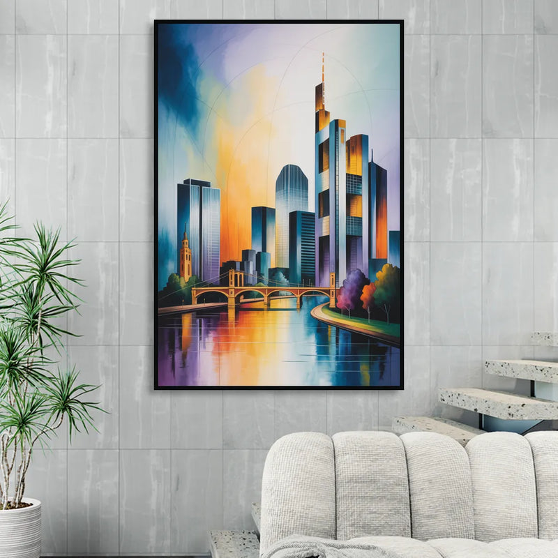 Skyline of Frankfurt Living Room - Black Canvas Wall Art