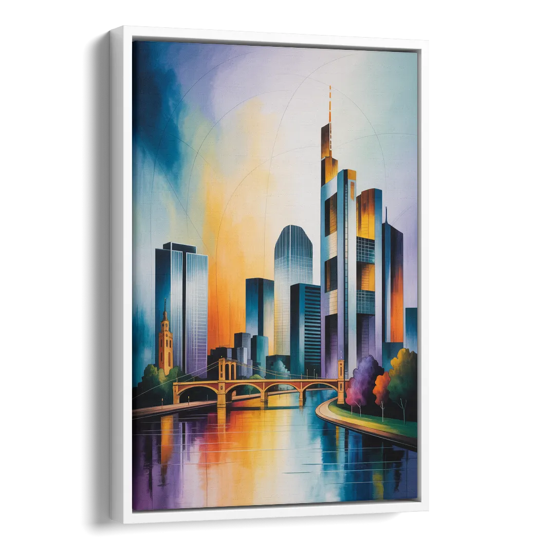 Skyline of Frankfurt Side - White Canvas Wall Art