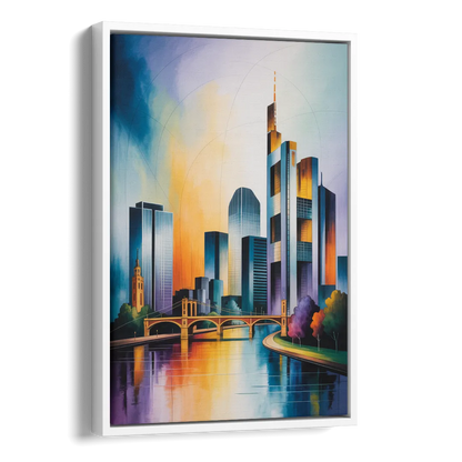 Skyline of Frankfurt Side - White Canvas Wall Art