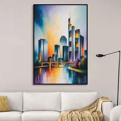 Skyline of Frankfurt Sitting Room - Black Canvas Wall Art
