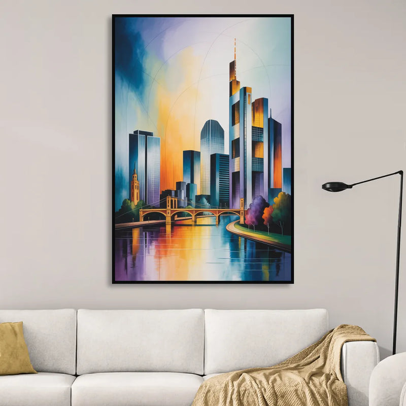 Skyline of Frankfurt Sitting Room - Black Canvas Wall Art