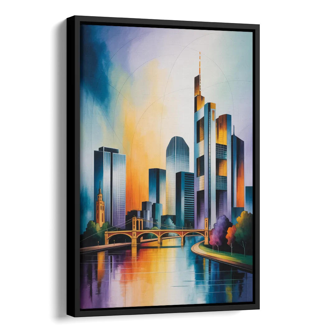 Skyline of Frankfurt Side - Black Canvas Wall Art