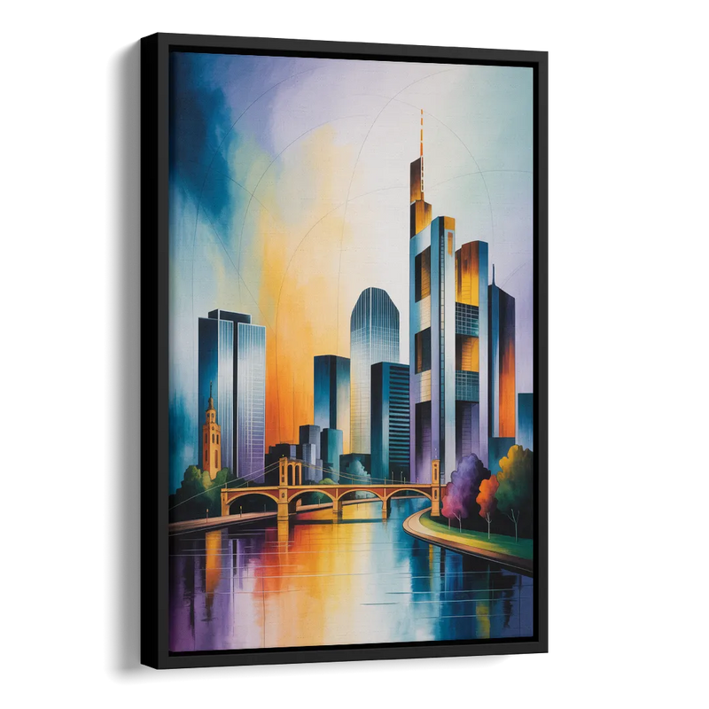 Skyline of Frankfurt Side - Black Canvas Wall Art