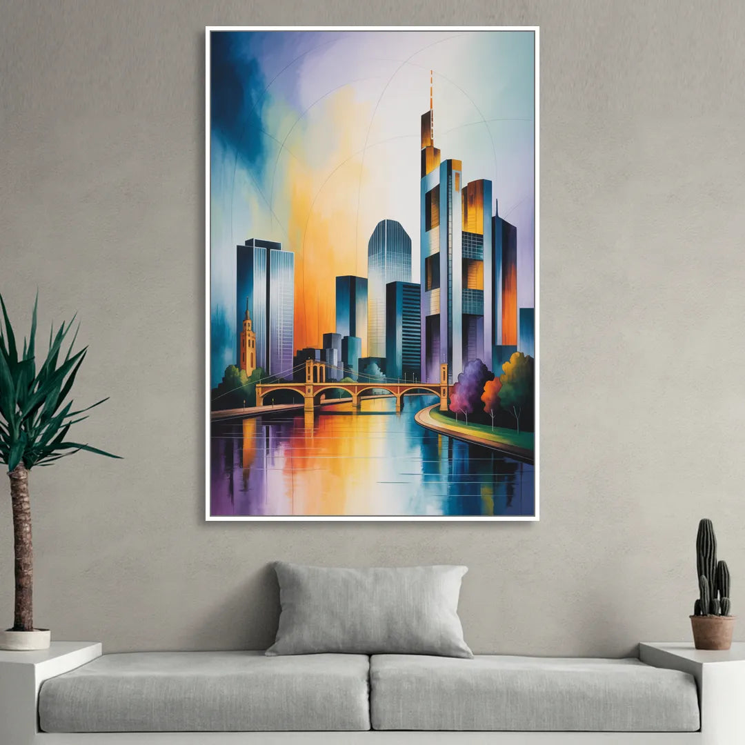 Skyline of Frankfurt Sitting Room - White Canvas Wall Art