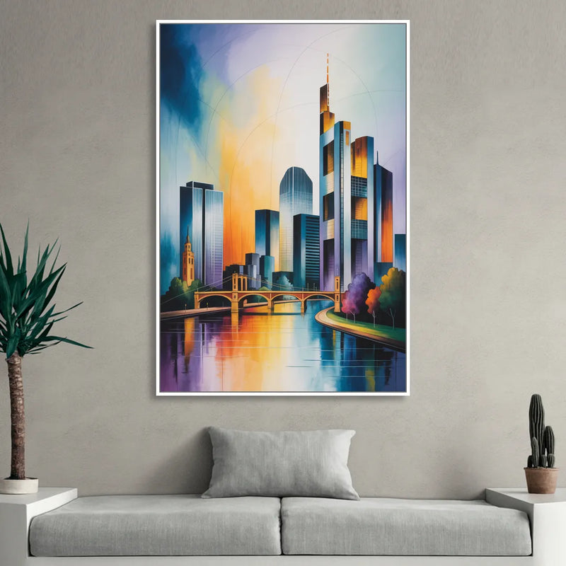 Skyline of Frankfurt Sitting Room - White Canvas Wall Art