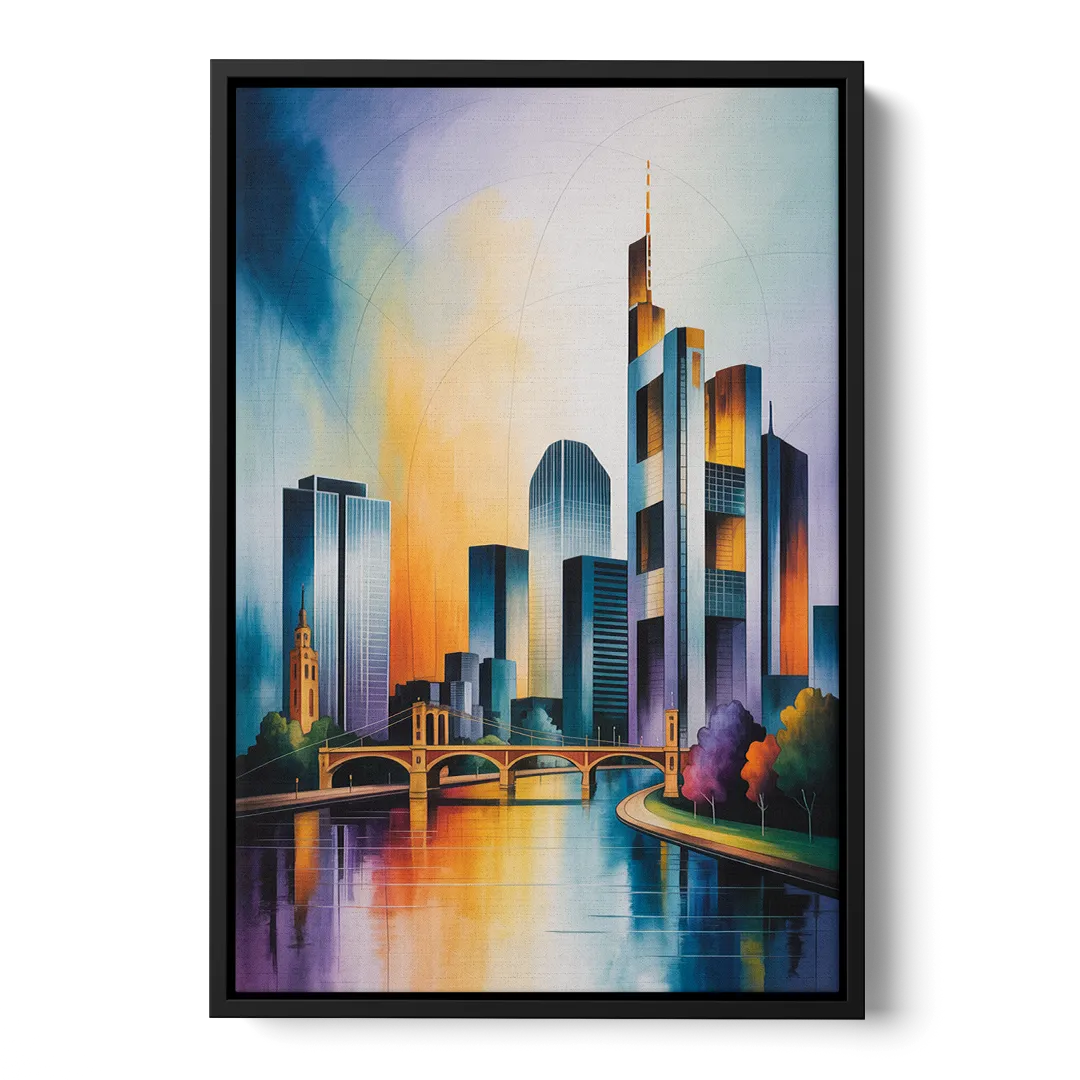 Skyline of Frankfurt Front - Black Canvas Wall Art