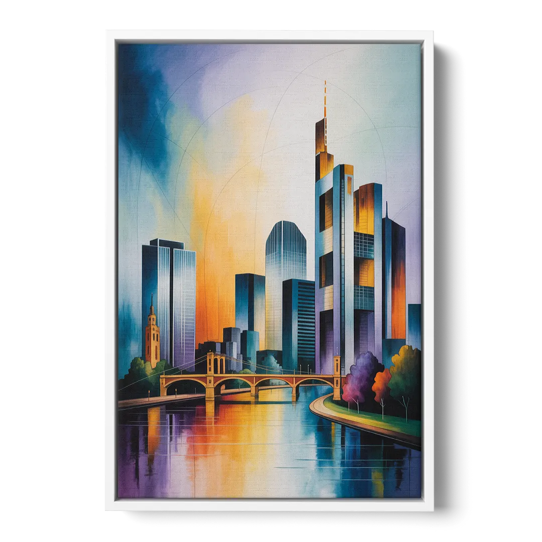 Skyline of Frankfurt Front - White Canvas Wall Art