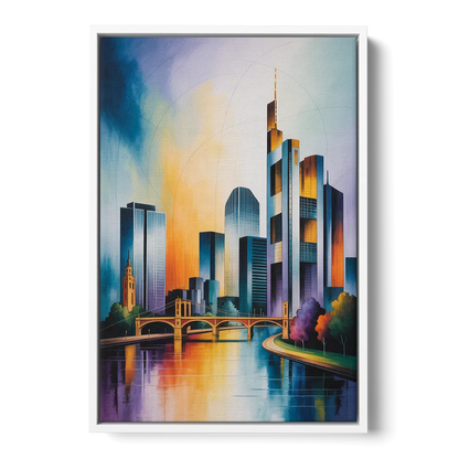 Skyline of Frankfurt Front - White Canvas Wall Art
