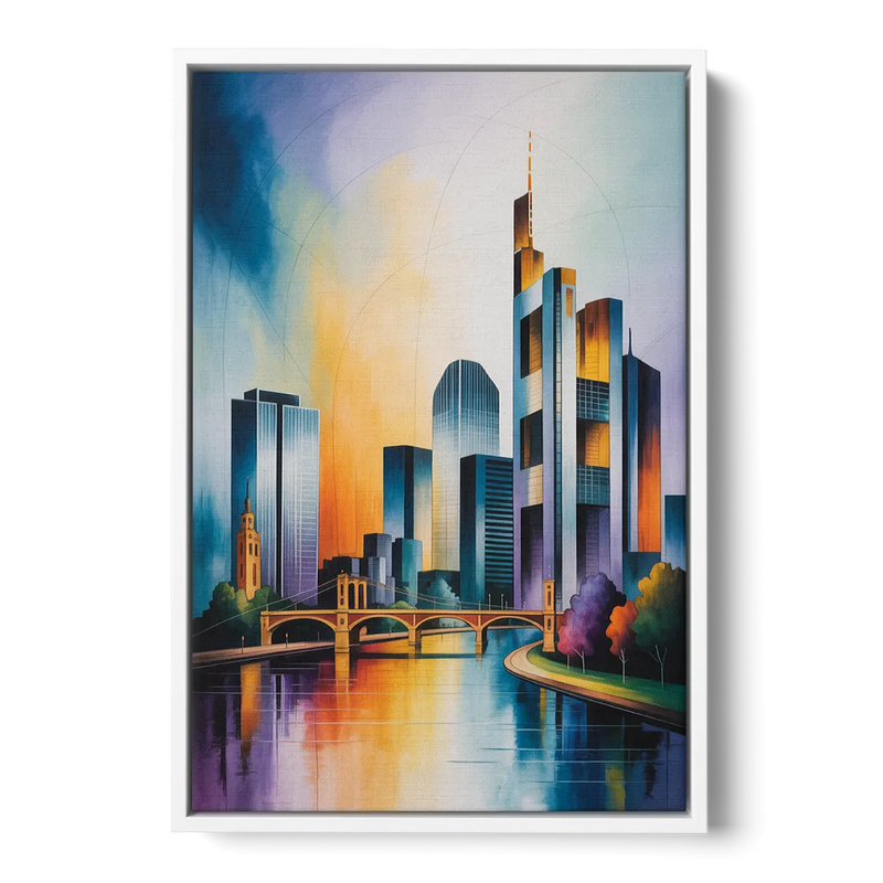 Skyline of Frankfurt Front - White Canvas Wall Art