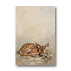 Sleeping Fawn by a Little Mushroom for the Nursery - Canvas Wall Art - Front
