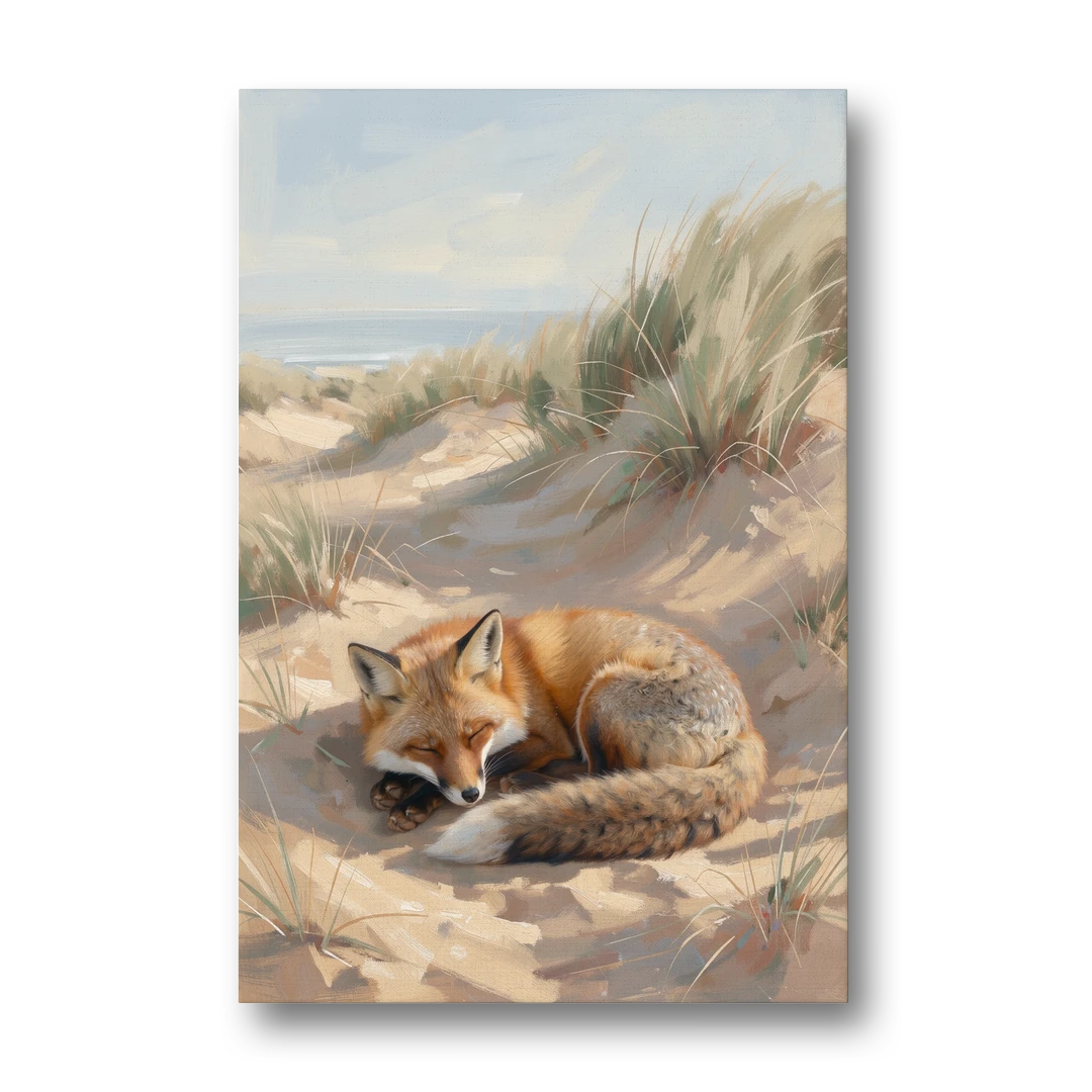 Sleeping Fox in the Dune Hollow - Canvas Wall Art - Front
