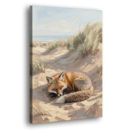 Sleeping Fox in the Dune Hollow - Canvas Wall Art - Side