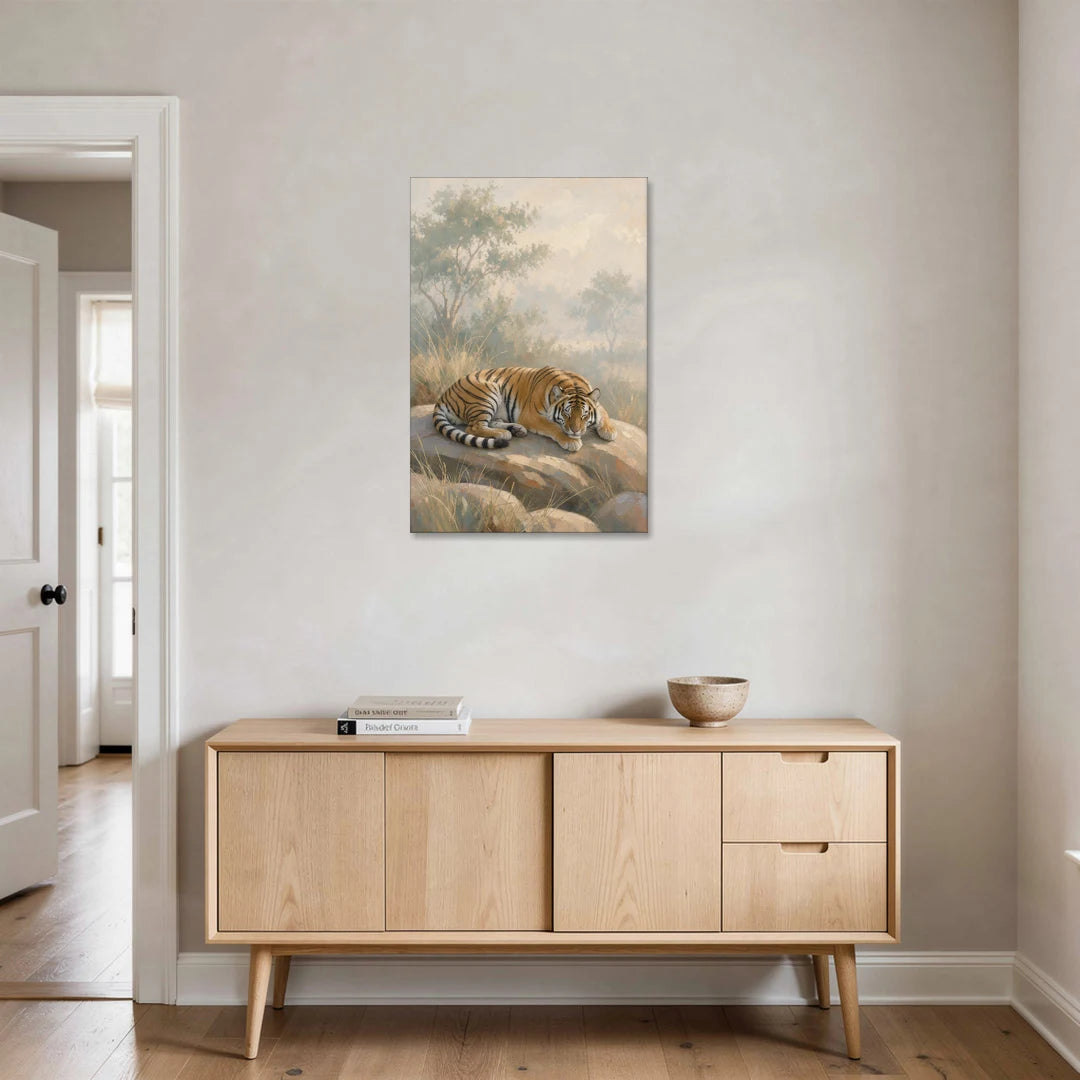Sleeping Tiger Painting in Morning Haze - Canvas Wall Art - Coffee Table - 24x36