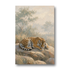 Sleeping Tiger Painting in Morning Haze - Canvas Wall Art - Front