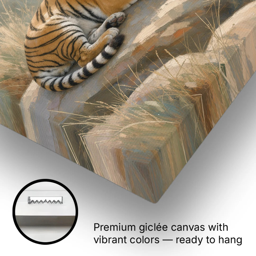 Sleeping Tiger Painting in Morning Haze - Canvas Wall Art - Gallery Wrap Corner