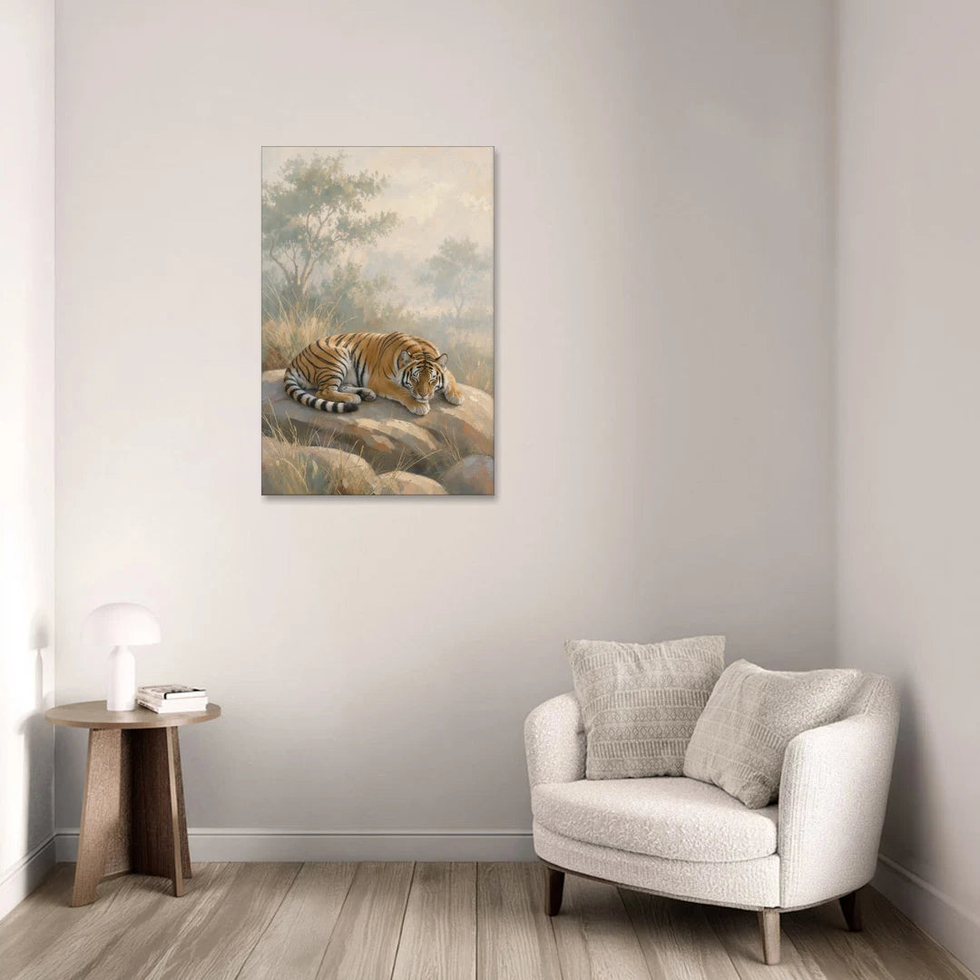 Sleeping Tiger Painting in Morning Haze - Canvas Wall Art - Sofa - 24x36