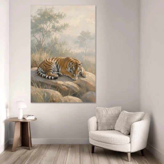 Sleeping Tiger Painting in Morning Haze - Canvas Wall Art - Sofa - 40x60