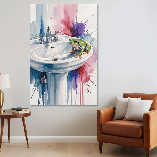 Small Bathroom Wall Art with a Tree Frog - Canvas Wall Art - Sofa - 40x60