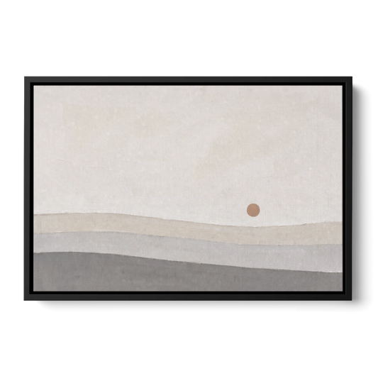 Small Sun Above Three Bands of Rolling Hills - Black Framed Canvas Wall Art - Front