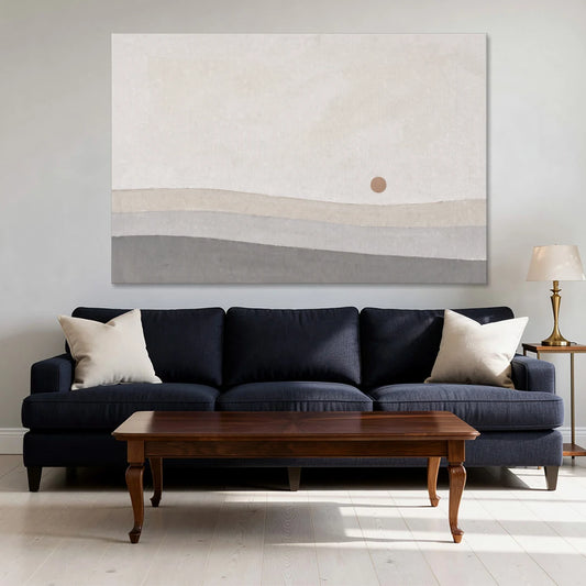 Small Sun Above Three Bands of Rolling Hills - Canvas Wall Art - Sofa - 60x40