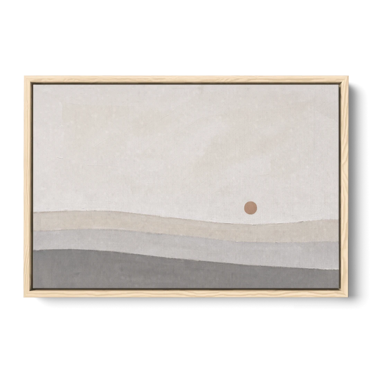 Small Sun Above Three Bands of Rolling Hills - Oak Framed Canvas Wall Art - Front
