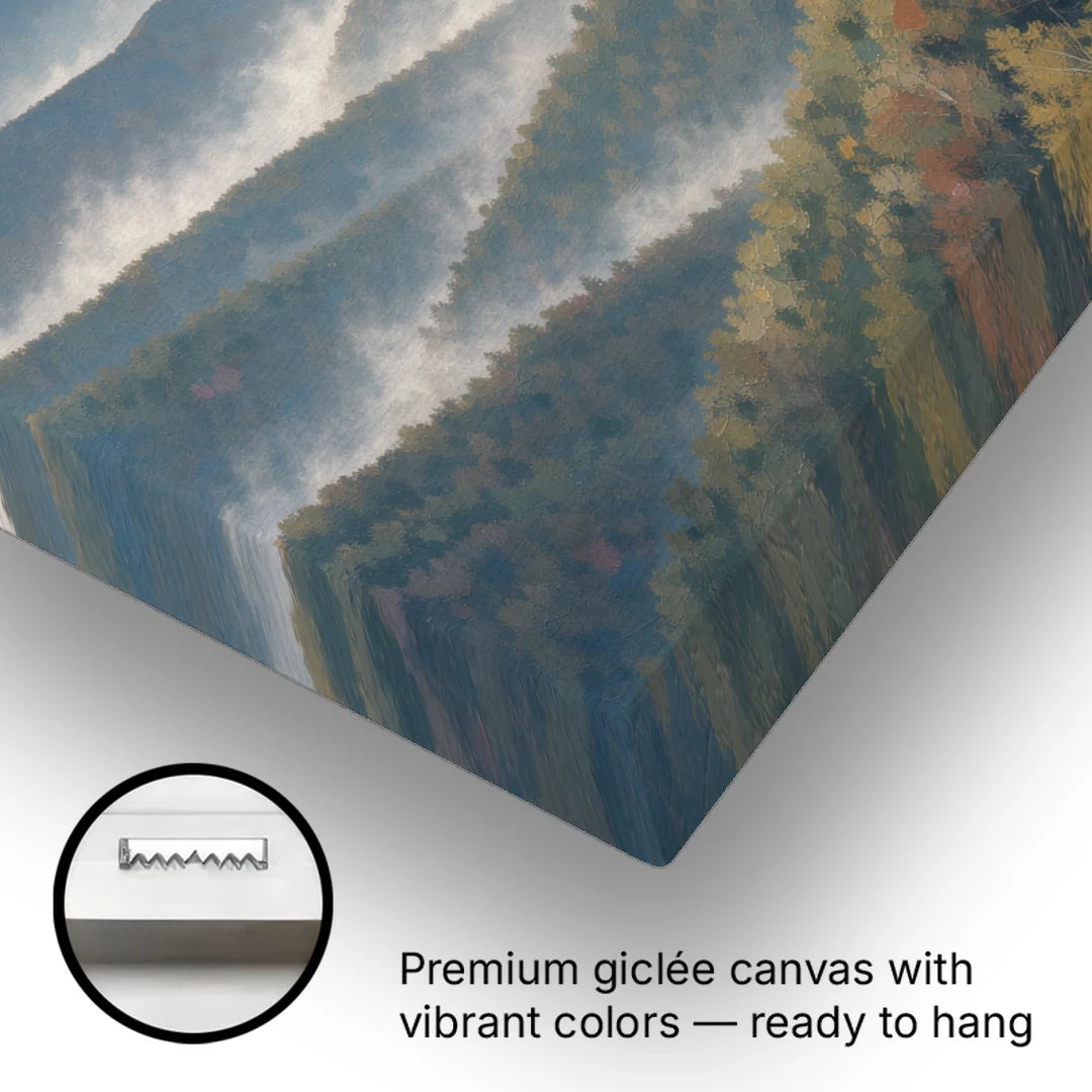 Smoky Mountains at Misty Dawn - Canvas Wall Art - Gallery Wrap Corner