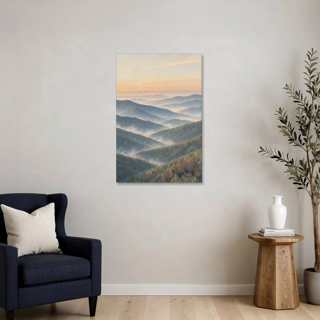 Smoky Mountains at Misty Dawn - Canvas Wall Art - Sofa - 24x36