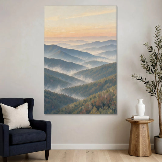 Smoky Mountains at Misty Dawn for the Living Room - Canvas Wall Art - Sofa - 40x60