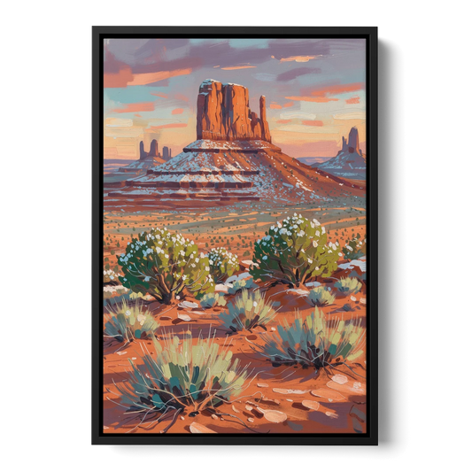 Winter Snow on the Red Rock Buttes - Black Framed Canvas Wall Art - Front