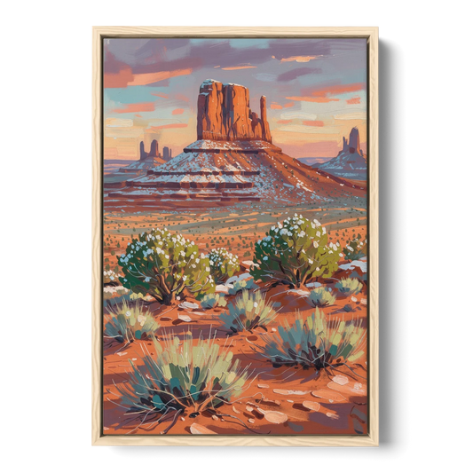 Winter Snow on the Red Rock Buttes - Oak Framed Canvas Wall Art - Front