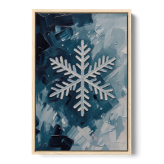 Snowflake Wall Art in Silver and Teal - Oak Framed Canvas Wall Art - Front