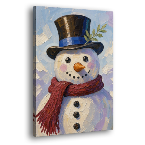 Snowman Canvas with Umber Top Hat - Canvas Wall Art - Side
