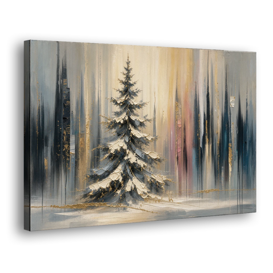 Snowy Forest Painting with Gold Flecks - Canvas Wall Art - Side