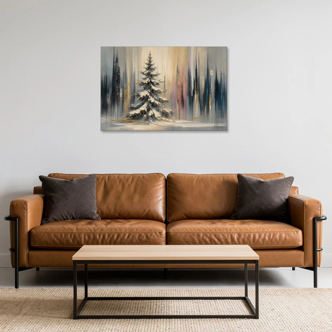 Snowy Forest Painting with Gold Flecks - Canvas Wall Art - Sofa - 36x24