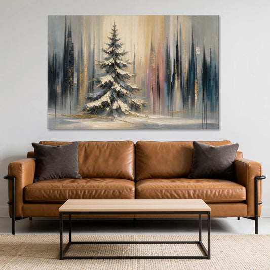 Snowy Forest Painting with Gold Flecks - Canvas Wall Art - Sofa - 60x40