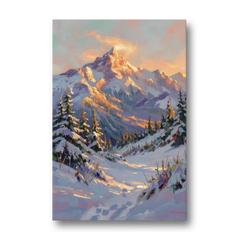 Snowy Mountain Painting at Last Light - Canvas Wall Art - Front