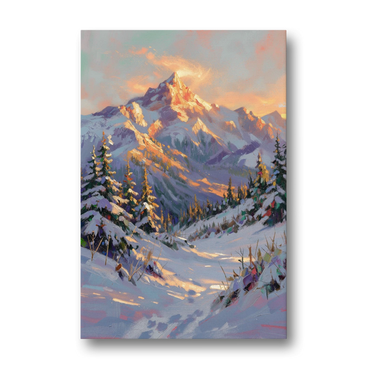 Snowy Mountain Painting at Last Light - Canvas Wall Art - Front