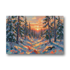 Snowy Pine Forest at Sunrise - Canvas Wall Art - Front