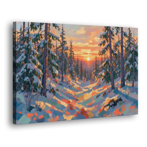 Snowy Pine Forest at Sunrise - Canvas Wall Art - Side