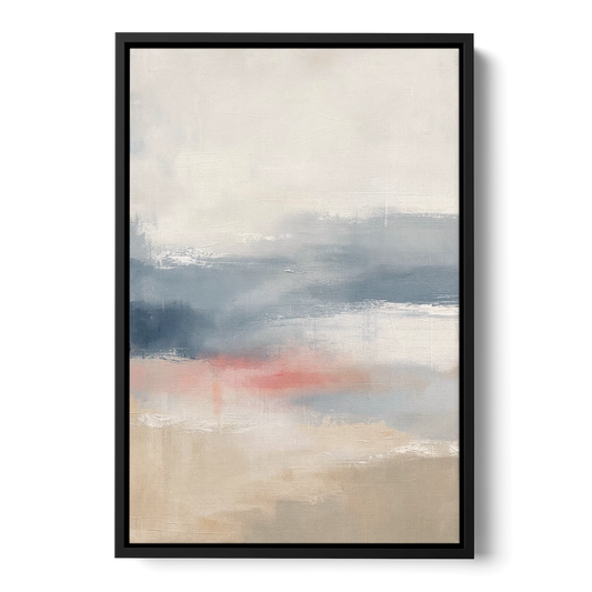 Soft Horizon Bands with a Blush Stroke - Black Framed Canvas Wall Art - Front